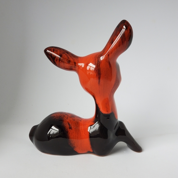 Vintage Drip Glazed Orange Black Deer Figurine Mid Century Canuck Pottery - Picture 4 of 9